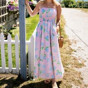 Kiel James Patrick Hydrangea Garden Maxi Dress Silk Floral Boho Cottage Pink XL